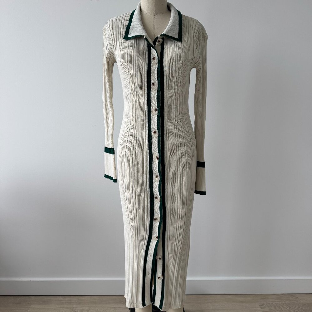 Knitted Sweater Long Dress Vintage Long Sleeve V Neck Bodycon Maxi Dress size XS